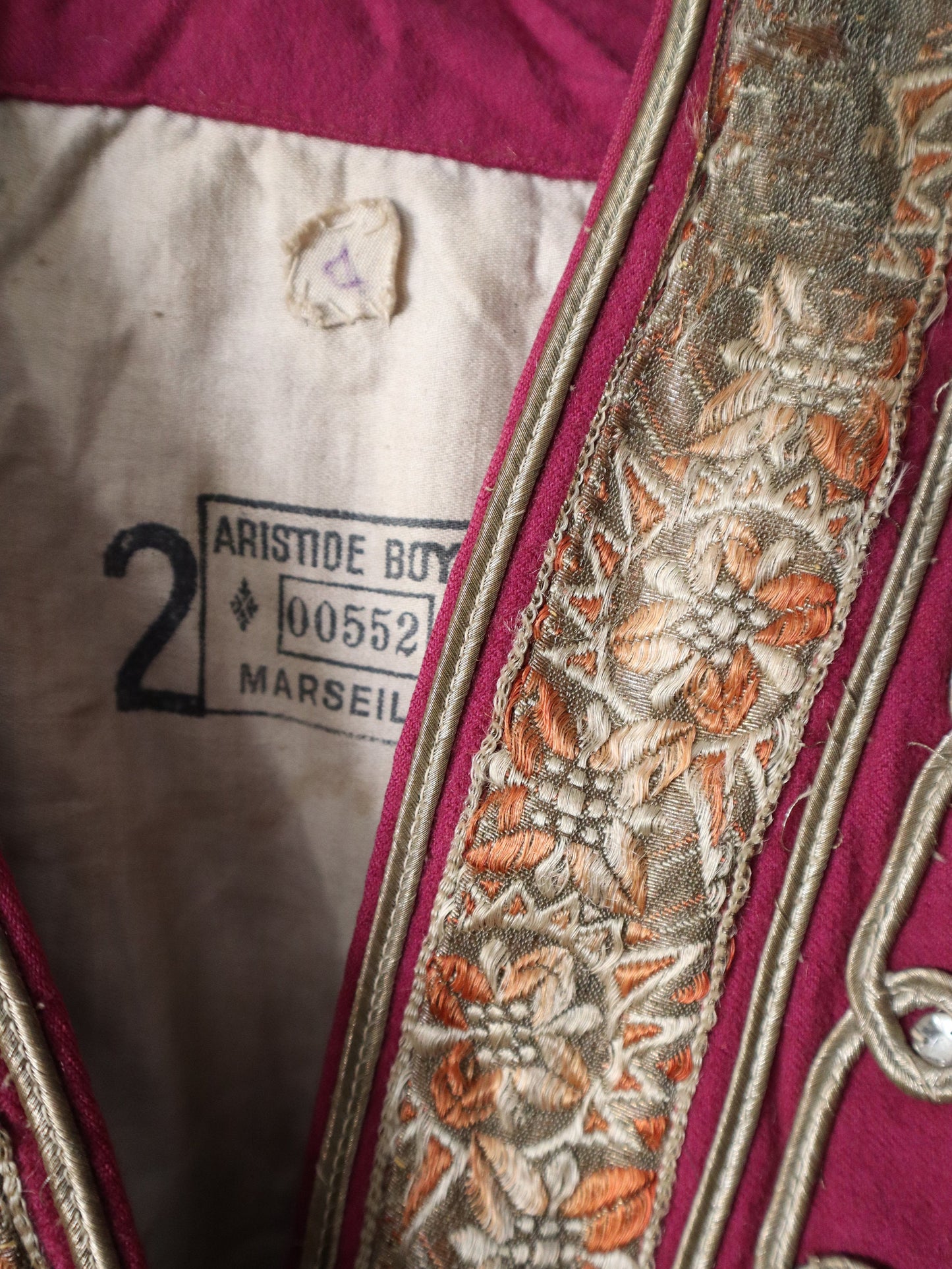 1920s French Theatre Costume Boléro Fushia Pink Purple Jacket Cropped Woven Ribbon Trim Rhinestone