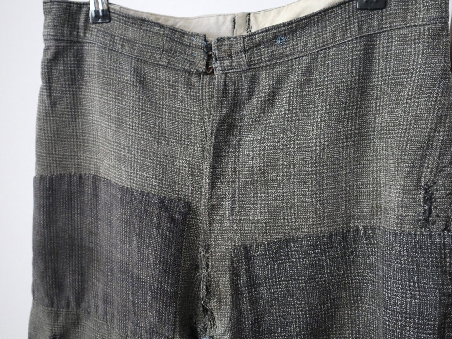 1920s French Workwear Chore Trousers Pants Grey Check Rare Early Patched