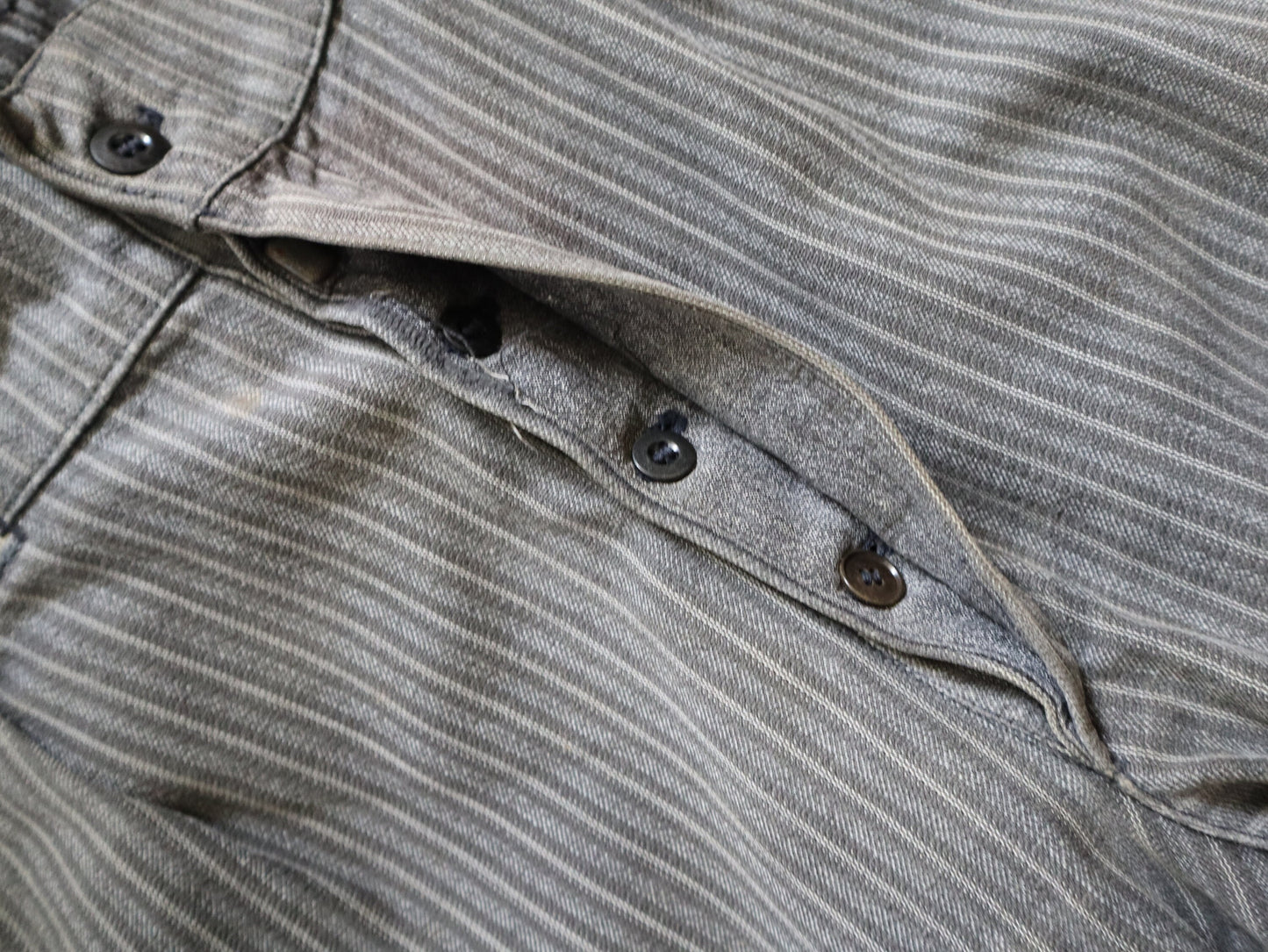French 1940s Workwear Trousers Grey Stripe Salt Pepper Cotton Chore Pants