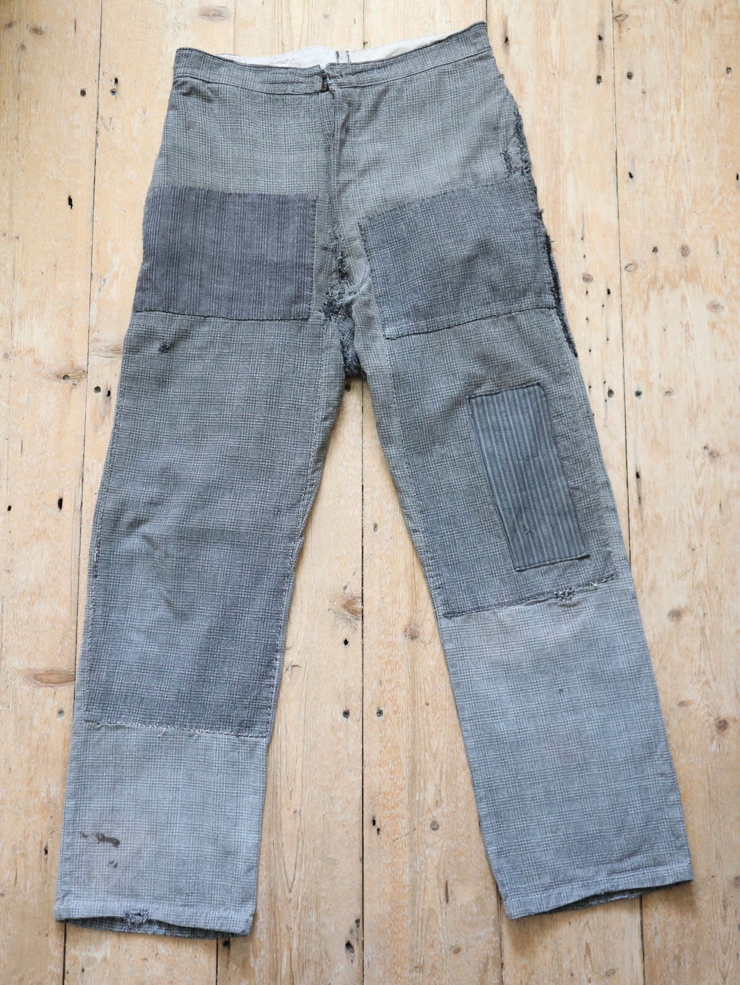1920s French Workwear Chore Trousers Pants Grey Check Rare Early Patched