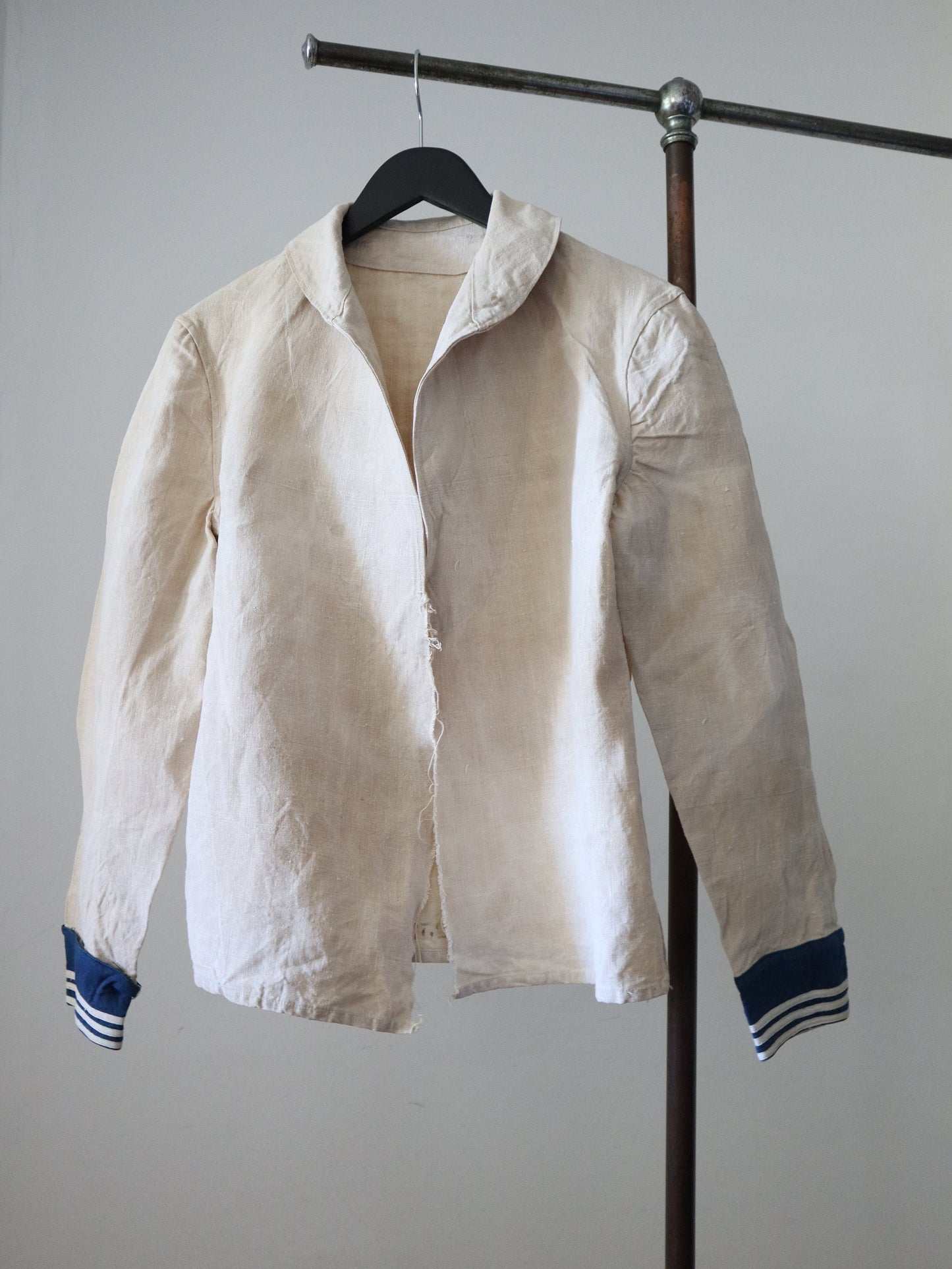 1920s French Naval Navy Sailor Jacket Linen Stamped Military Shirt Top
