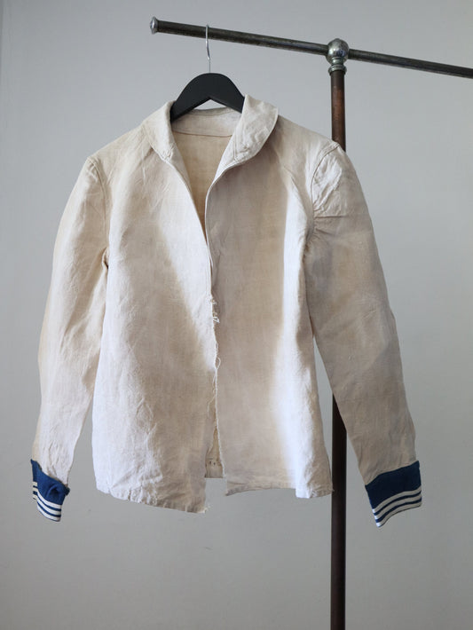 1920s French Naval Navy Sailor Jacket Linen Stamped Military Shirt Top