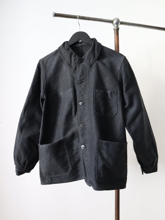 1940s French Black Moleskin Workwear Chore Jacket Coat Le Salvetat