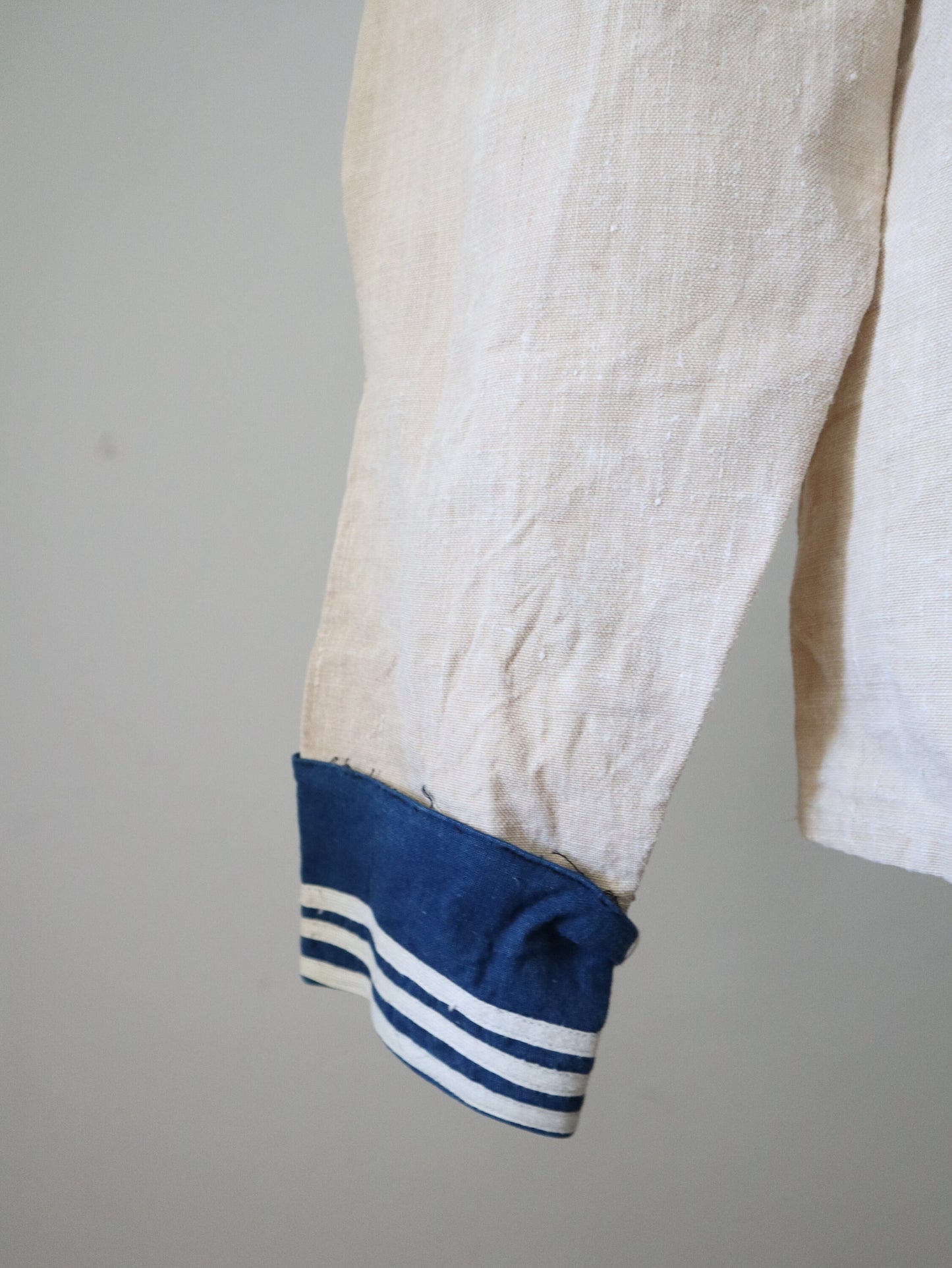 1920s French Naval Navy Sailor Jacket Linen Stamped Military Shirt Top