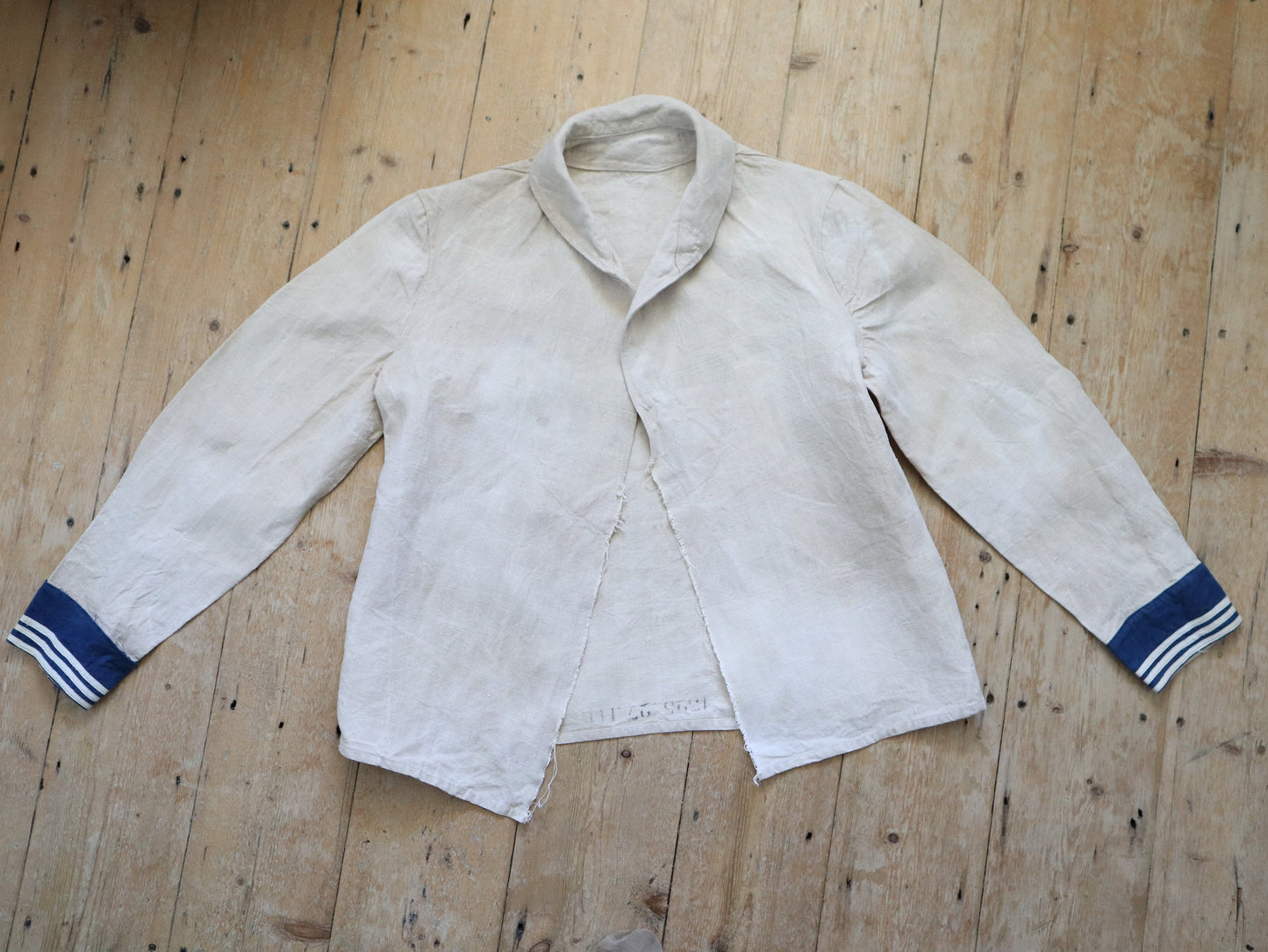 1920s French Naval Navy Sailor Jacket Linen Stamped Military Shirt Top