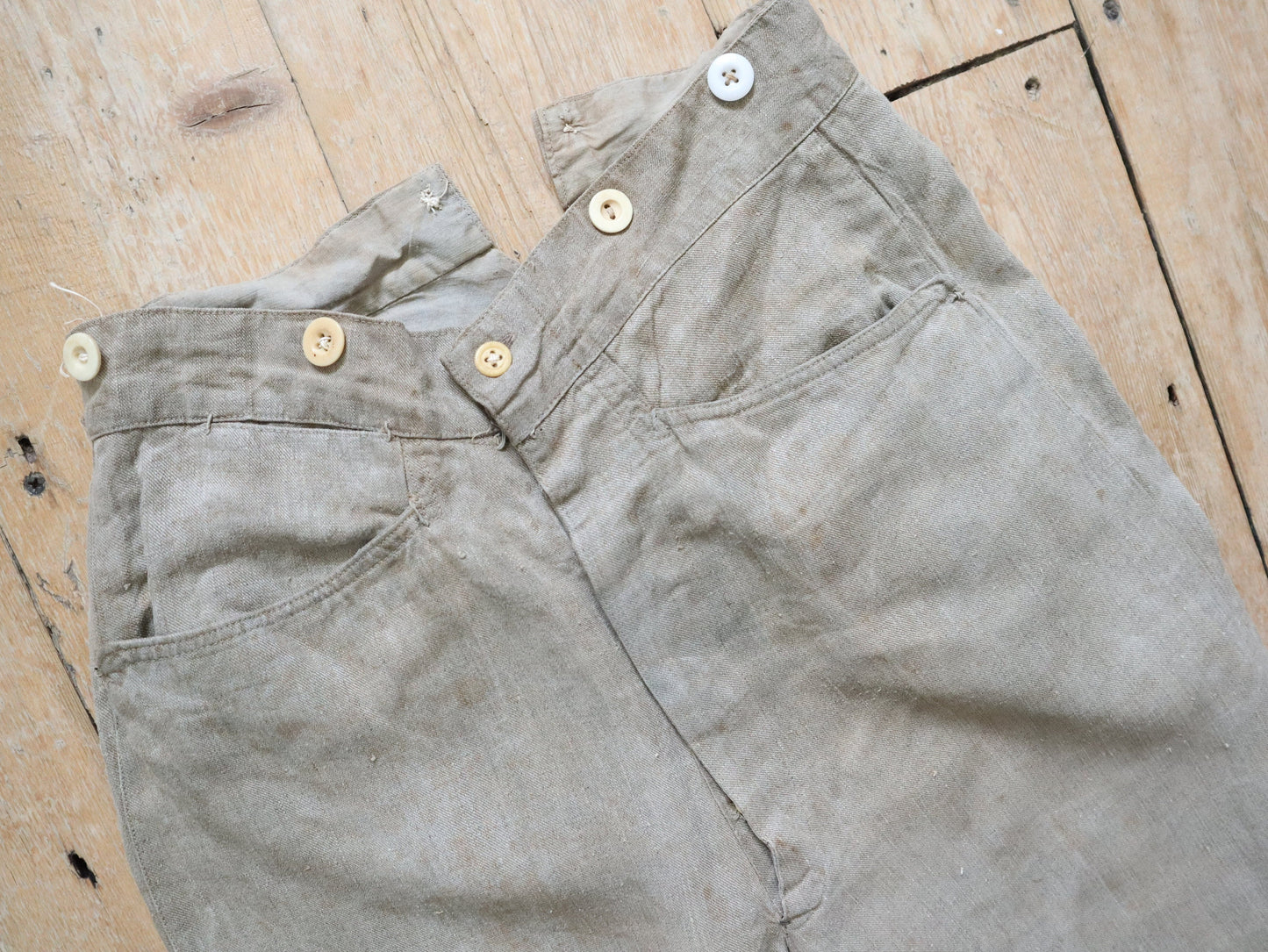 1920s 30s French Linen Suit Chiery & Sigrand Fawn Natural Jacket Trousers Pants Antique