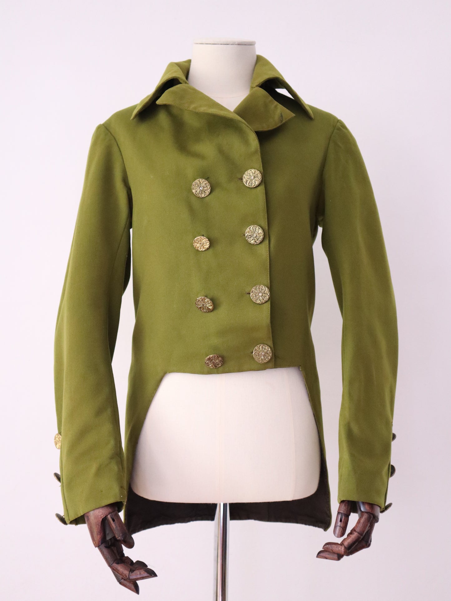 Antique French Tailcoat by Aristide Boyer – Bright Green Wool Theatre Jacket with Ring-Back Buttons – Regency-Inspired