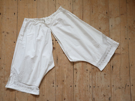 Antique French White Cotton Bloomers Knickers Lace Early 1900s