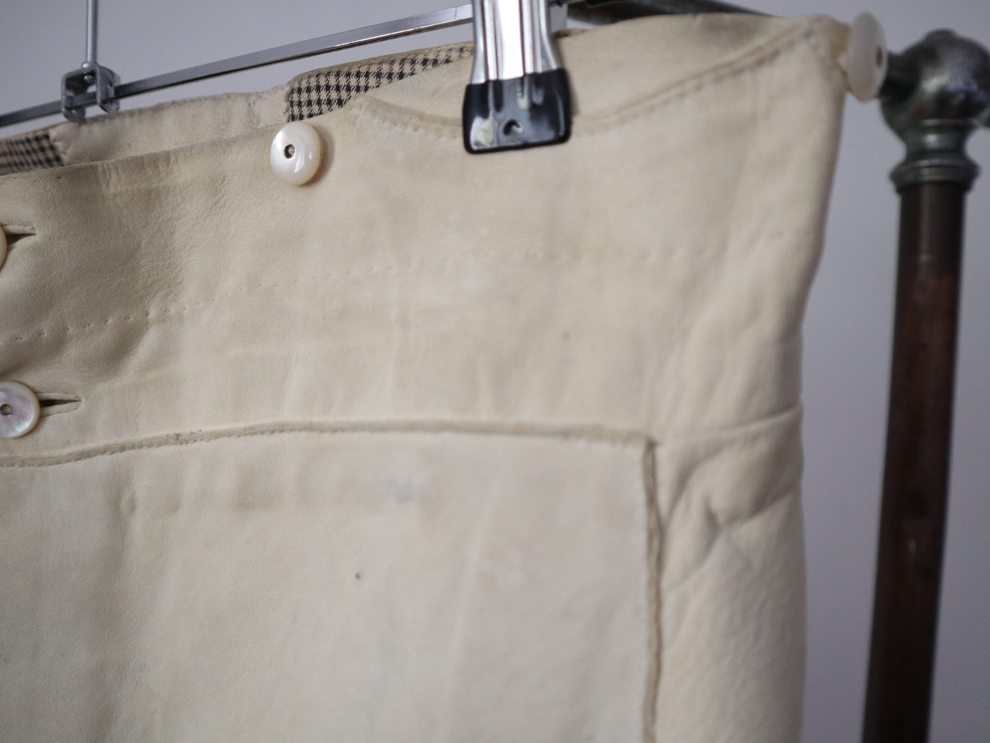 1800s French Lambskin Breeches Trousers RARE High Waist Mother of Pearl Buttons