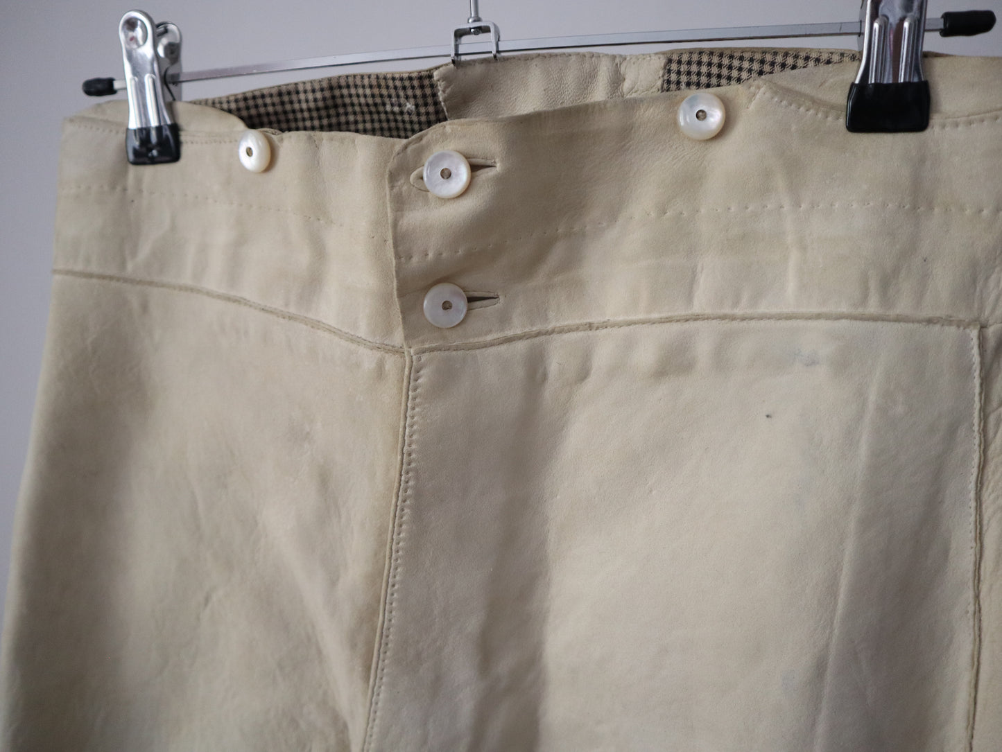 1800s French Lambskin Breeches Trousers RARE High Waist Mother of Pearl Buttons