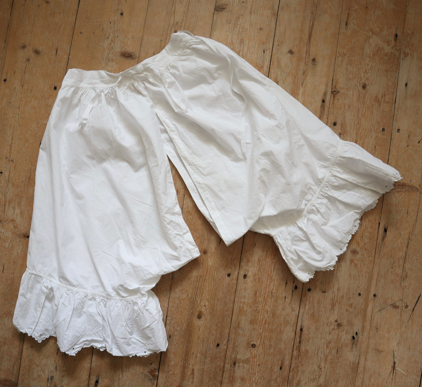 Antique French White Cotton Bloomers Knickers Embroidery Cutwork JG Monogram Early 1900s