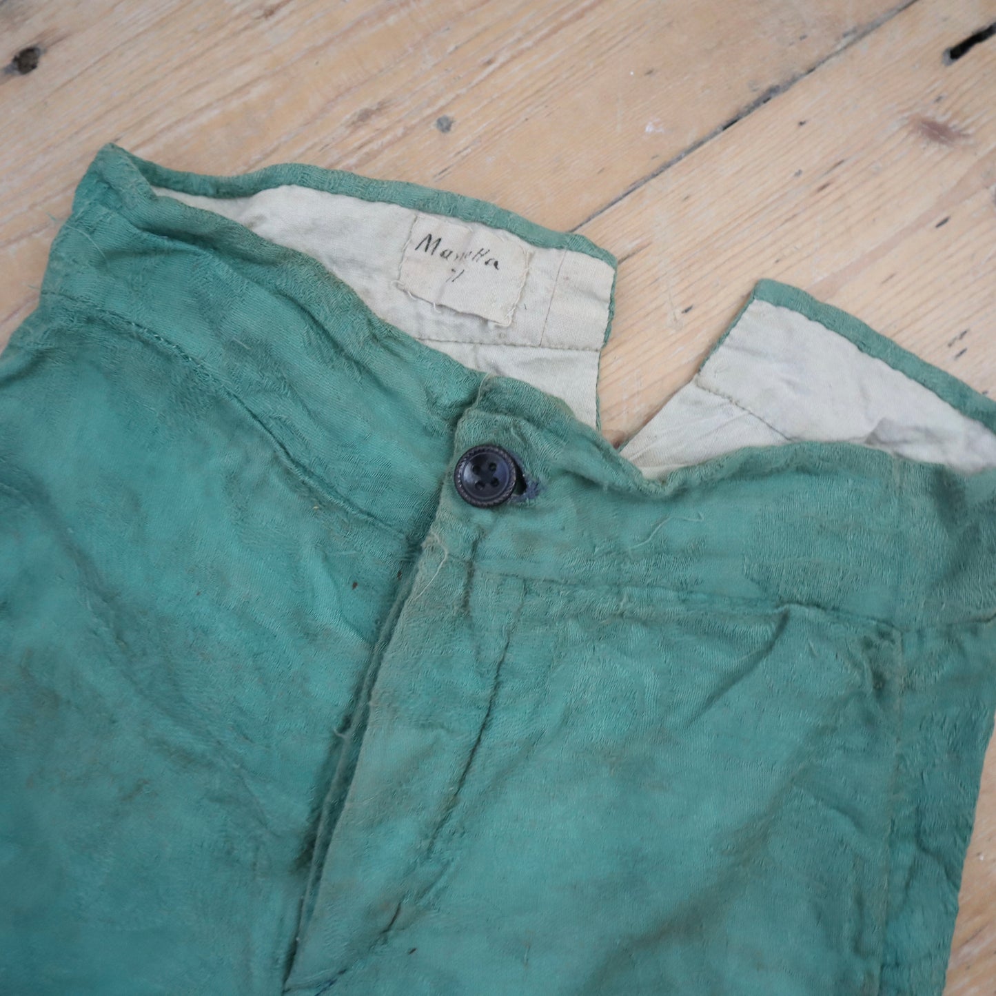 Antique French Child’s Theatre Costume Breeches Green Woven Cotton