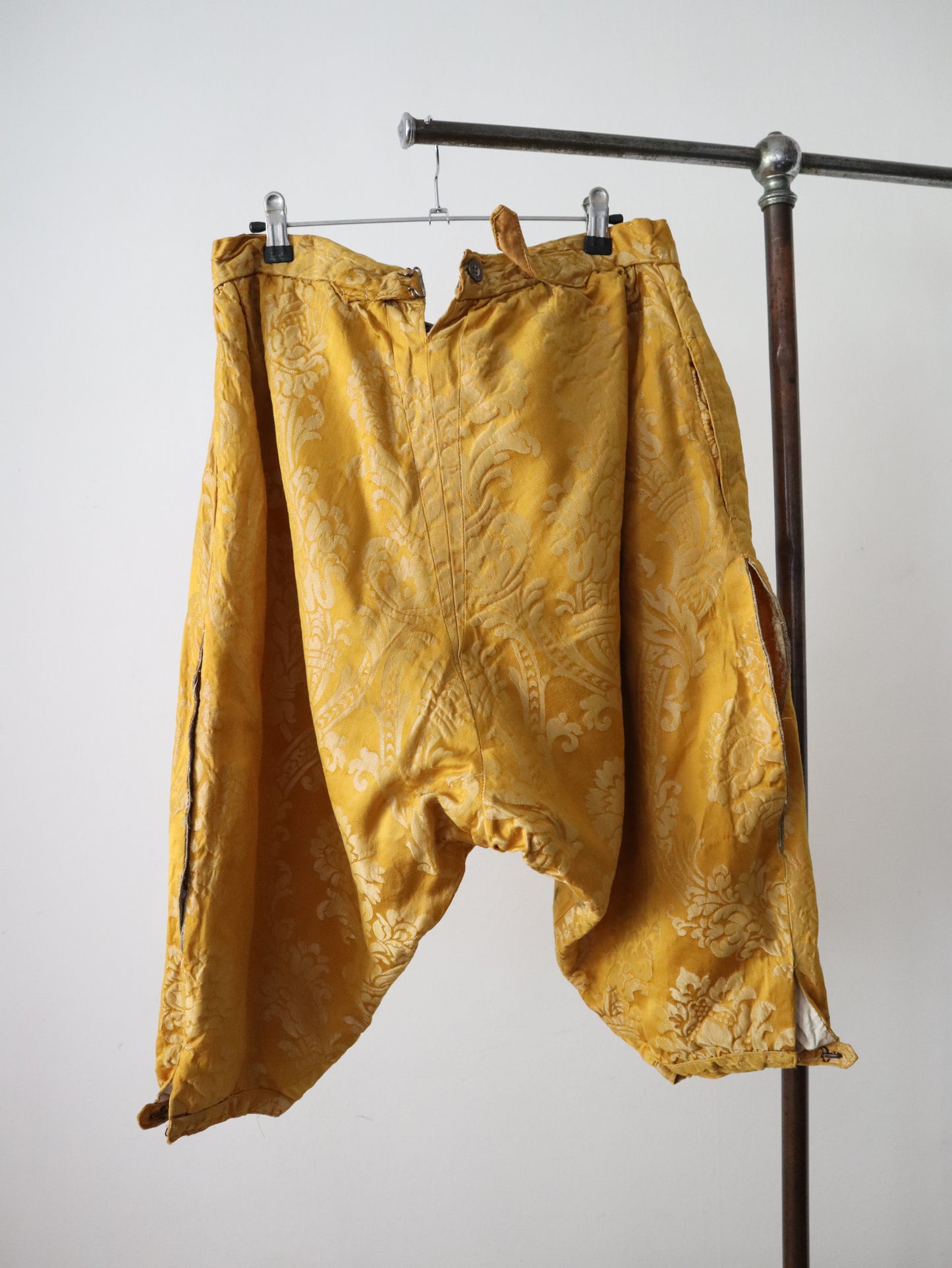 Antique French Golden Yellow Brocade Silk Breeches Pants Trousers Theatre Opera Costume