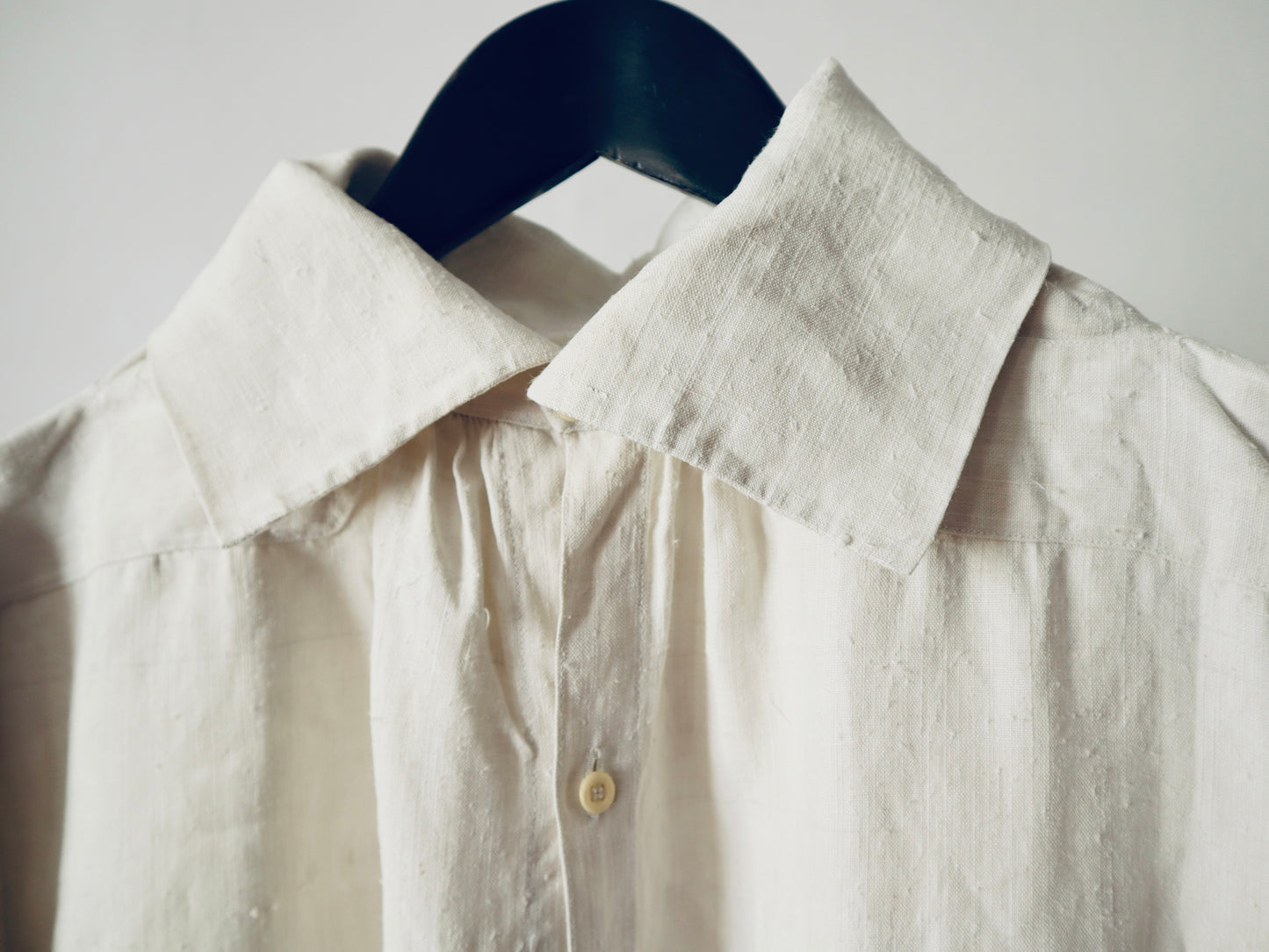 Antique 19th Century French Linen Smock Shirt Long Drop Shoulders Wide Collar Bone Buttons