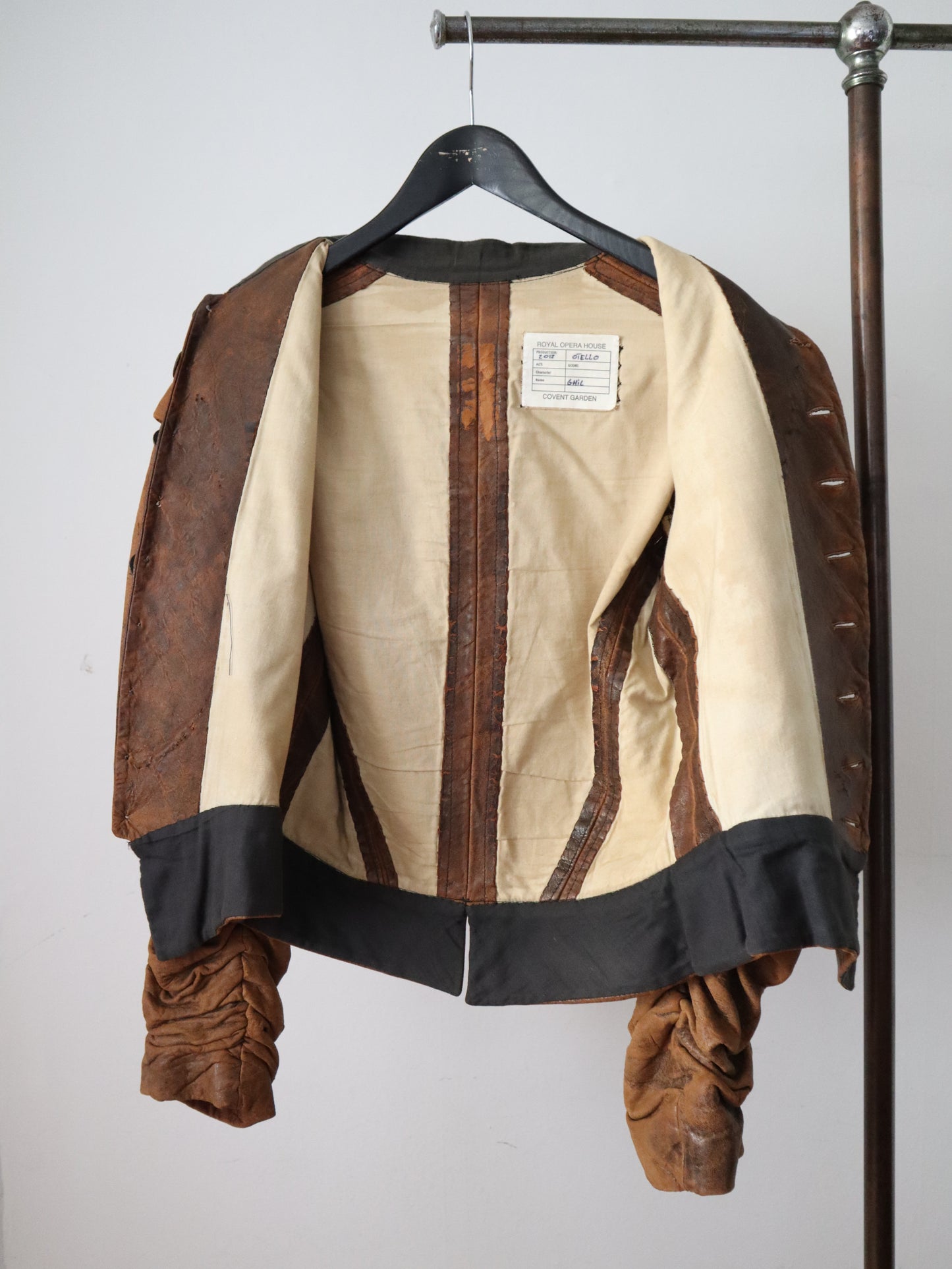 16th Century Style Leather Doublet Jacket Royal Opera House Costume Brown Ruched Sleeves Renaissance Medieval