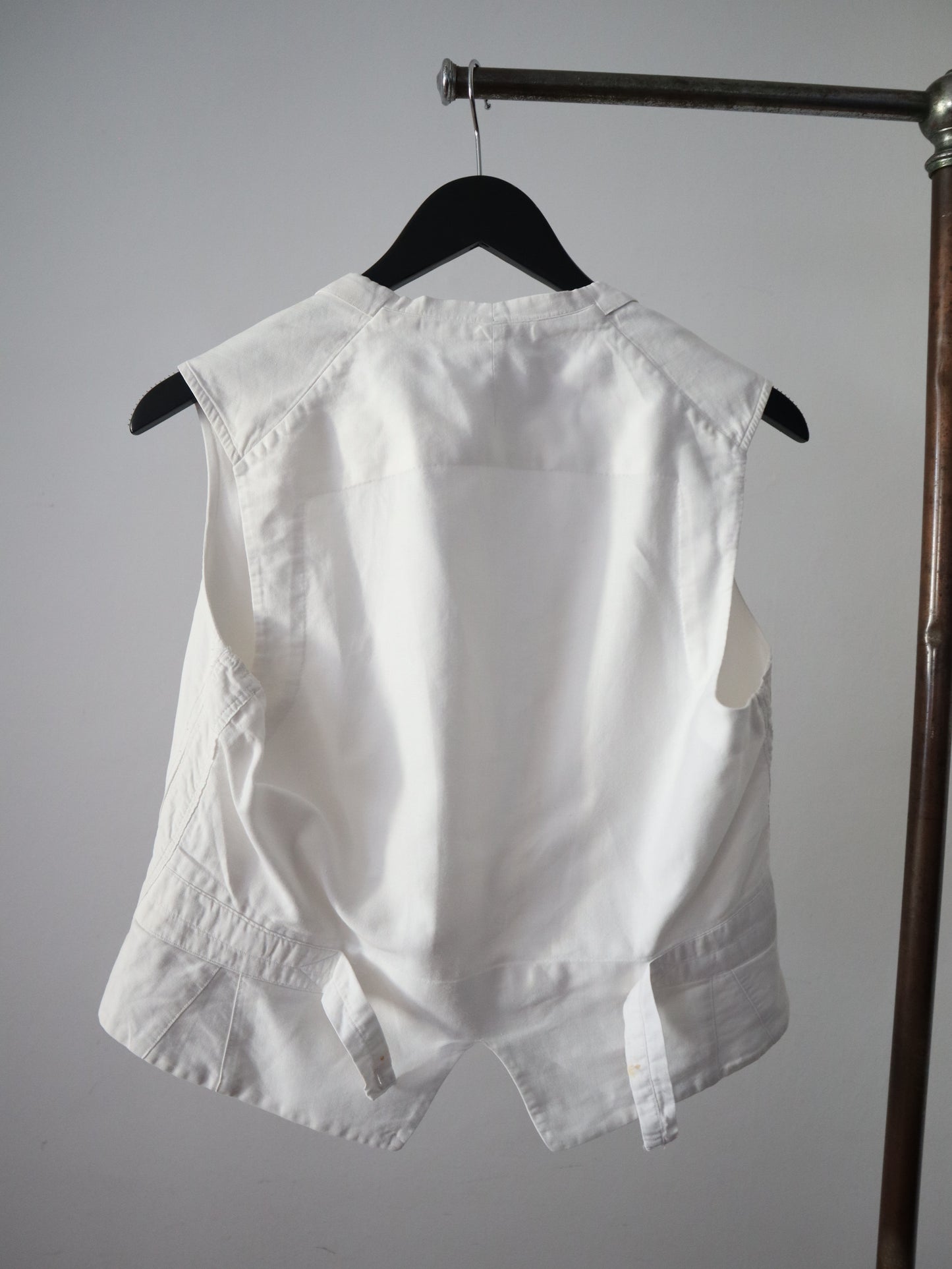 Antique early 1900s French White Cotton Waistcoat Vest Double Breasted Mother of Pearl Buttons Short