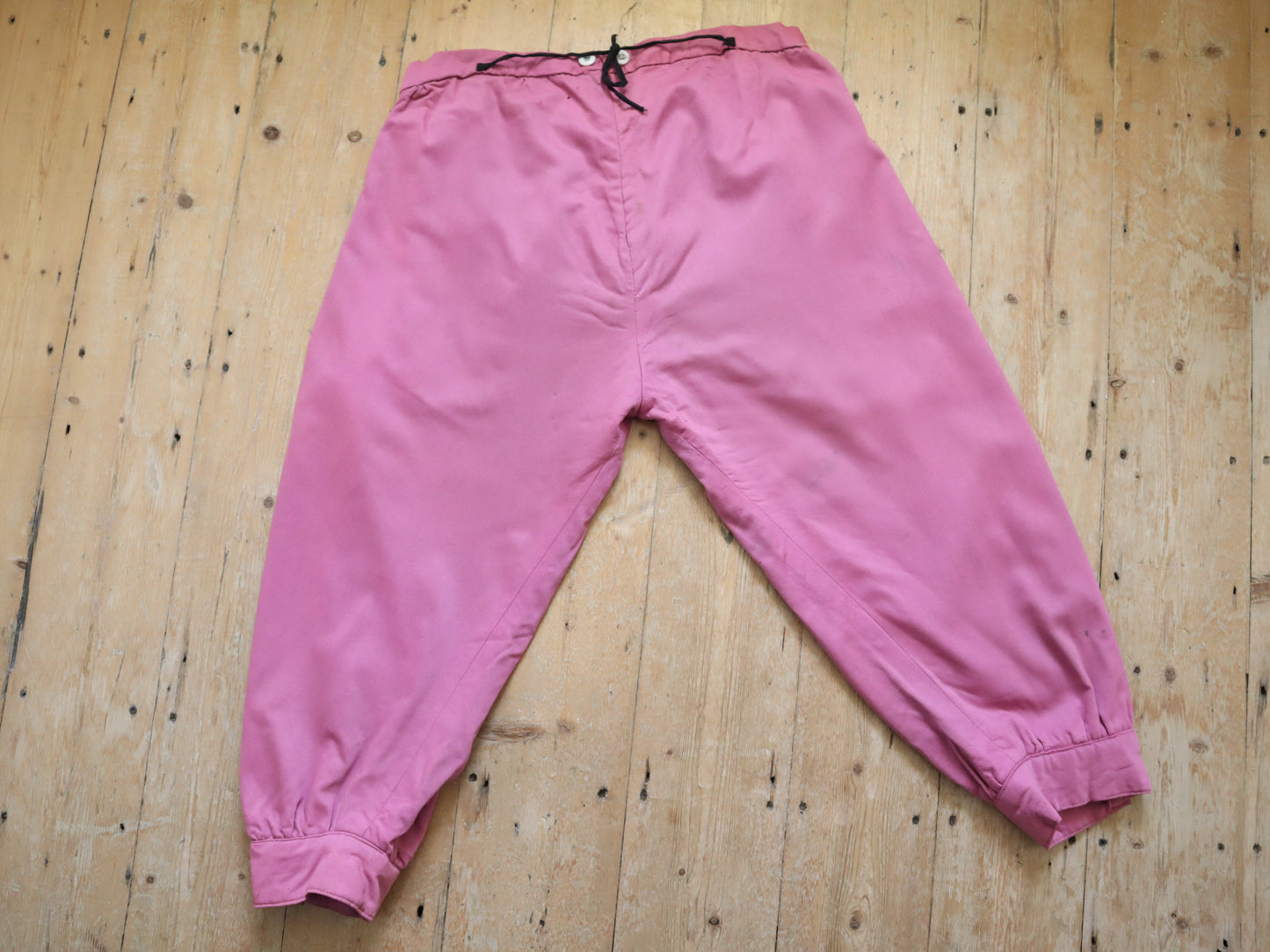 Antique French Theatre Costume Trousers Breeches Pants Pink Wool Metal Thread Embroidered Ribbon Early 1900s