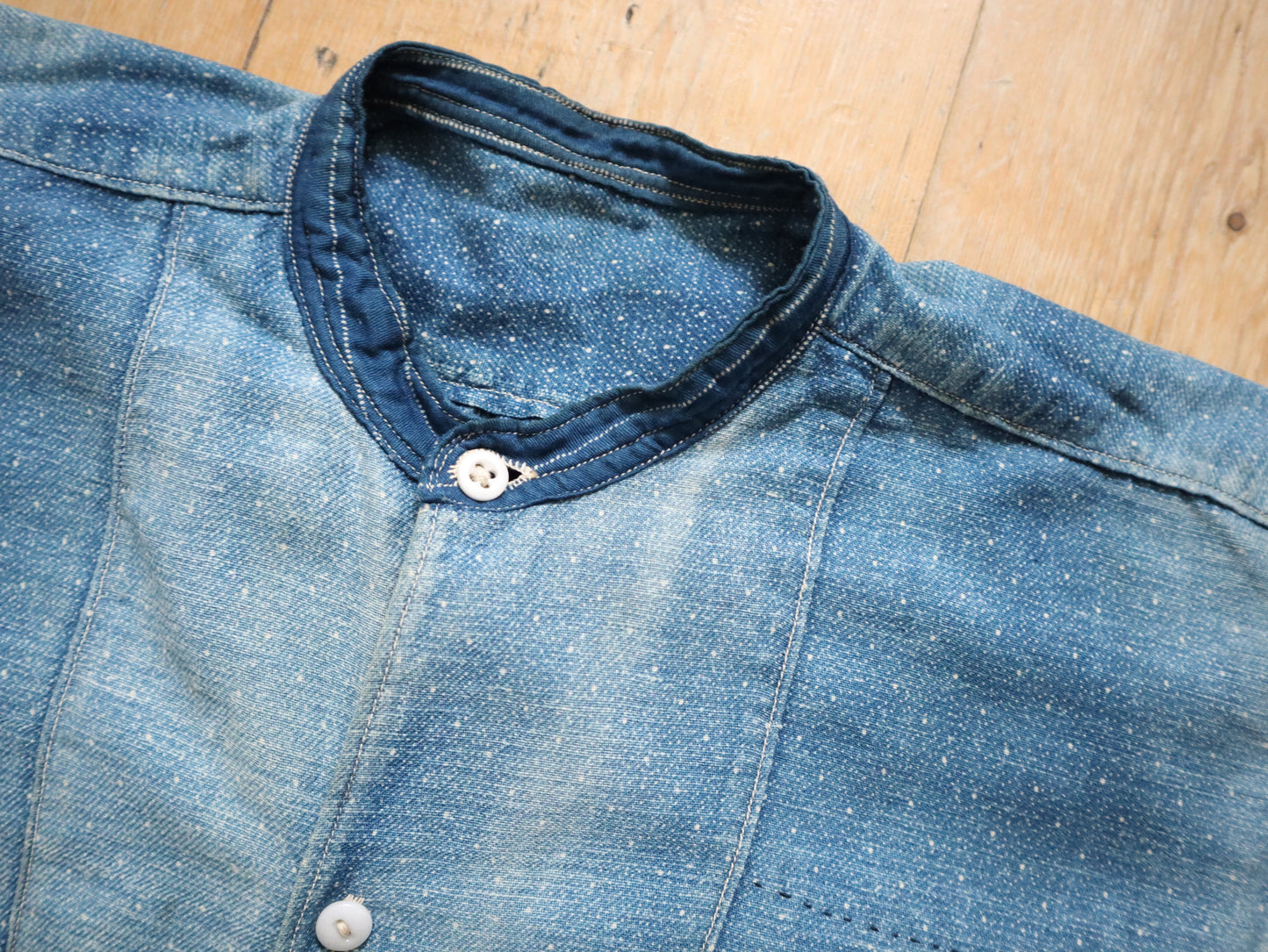 1920s French Blue Indigo Constellation Shirt Patched Repaired RARE Cotton Early Workwear Chore