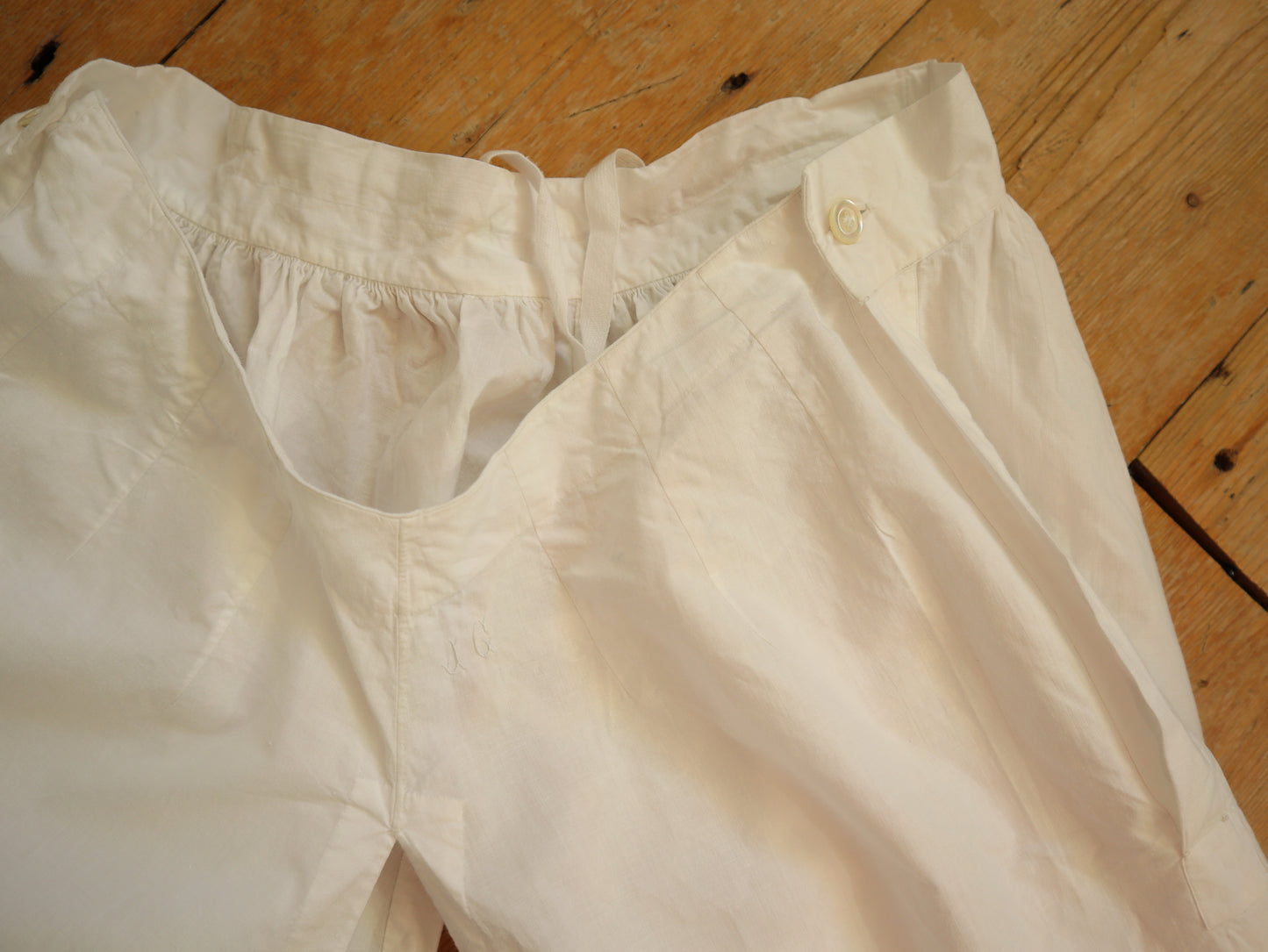 Antique French White Cotton Bloomers Knickers Embroidery  Cutwork Early 1900s