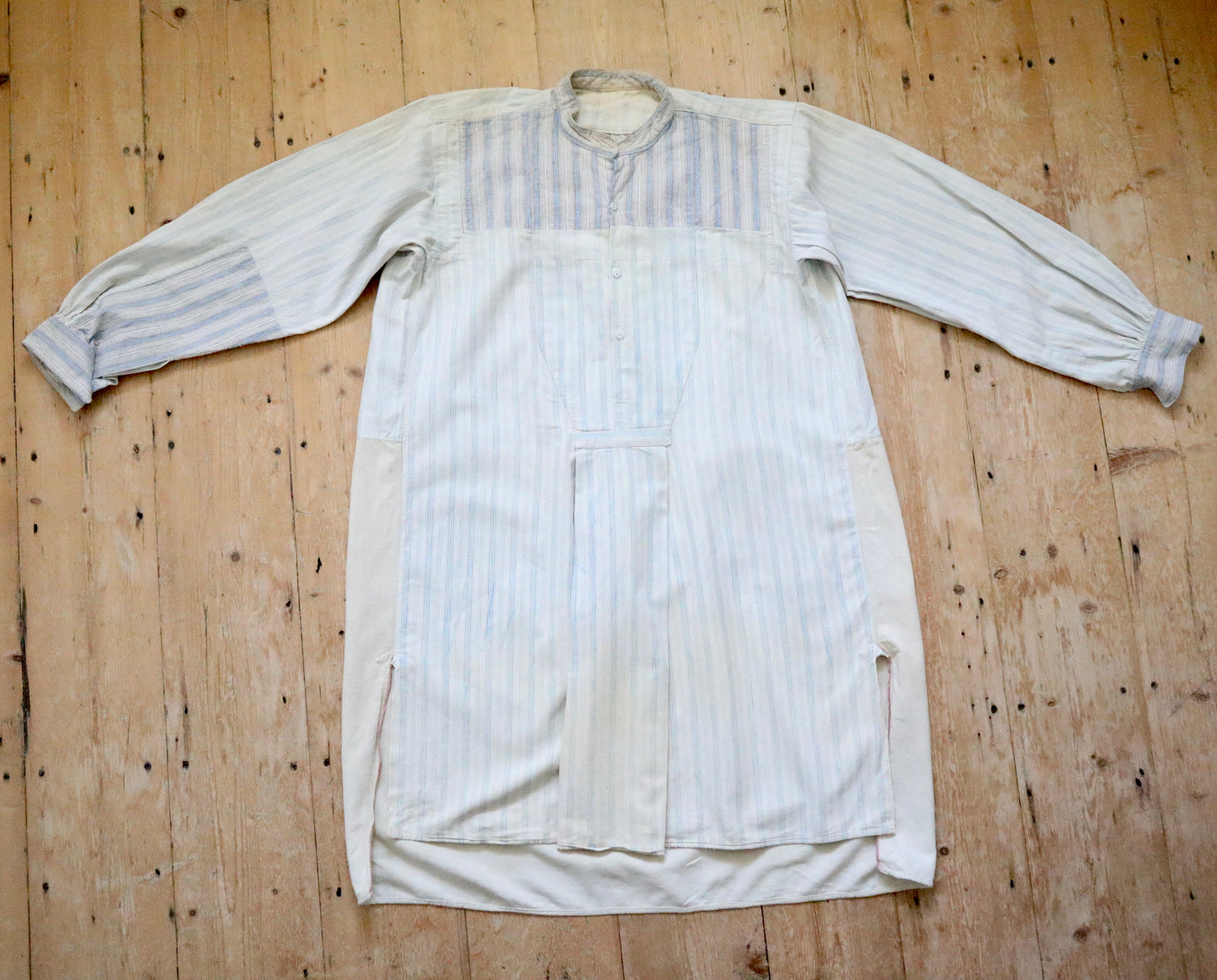 1930s French WorkWear Stripe Cotton Shirt Patched Repaired