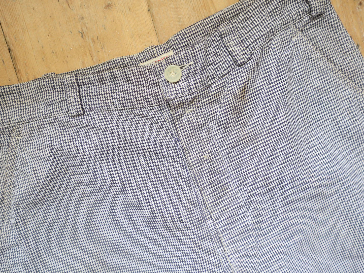 1950s French Workwear Trousers  Pâtissier Blue White Dogtooth Cotton