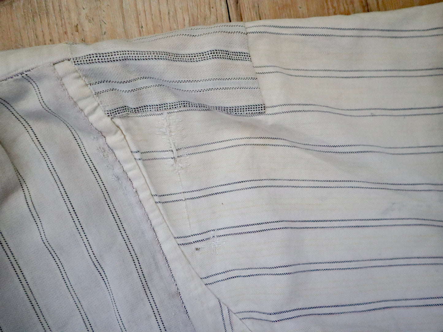 1930s French Workwear Shirt Patched Repaired Stripes Striped