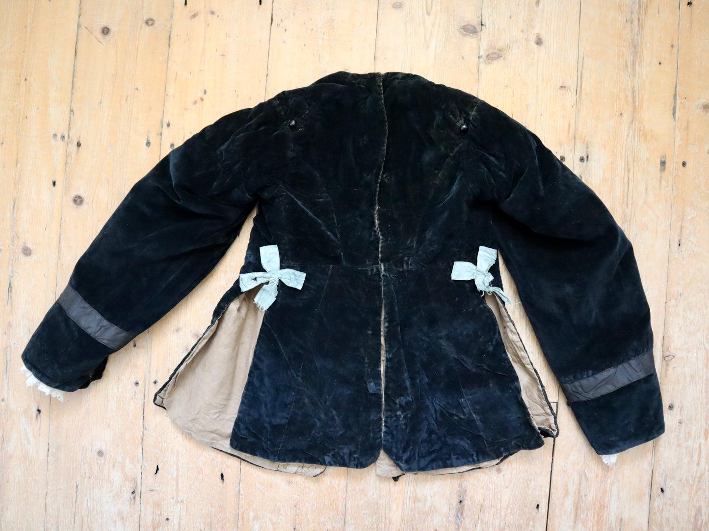 Antique French Theatre Costume Jacket Tunic Child’s Renaissance Style 19th Century Black Silk Velvet