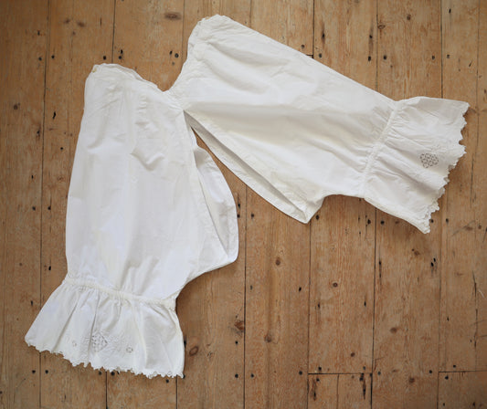 Antique French White Cotton Bloomers Knickers Embroidery Leaves Cutwork Early 1900s