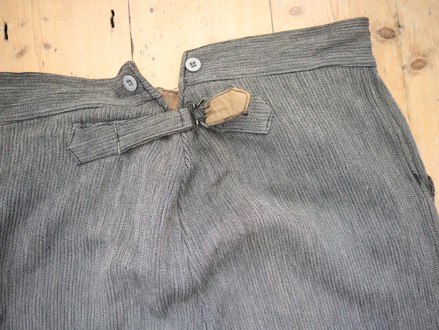 1940s French Workwear Trousers Grey Coutil Cotton Chore Pants Ribbed