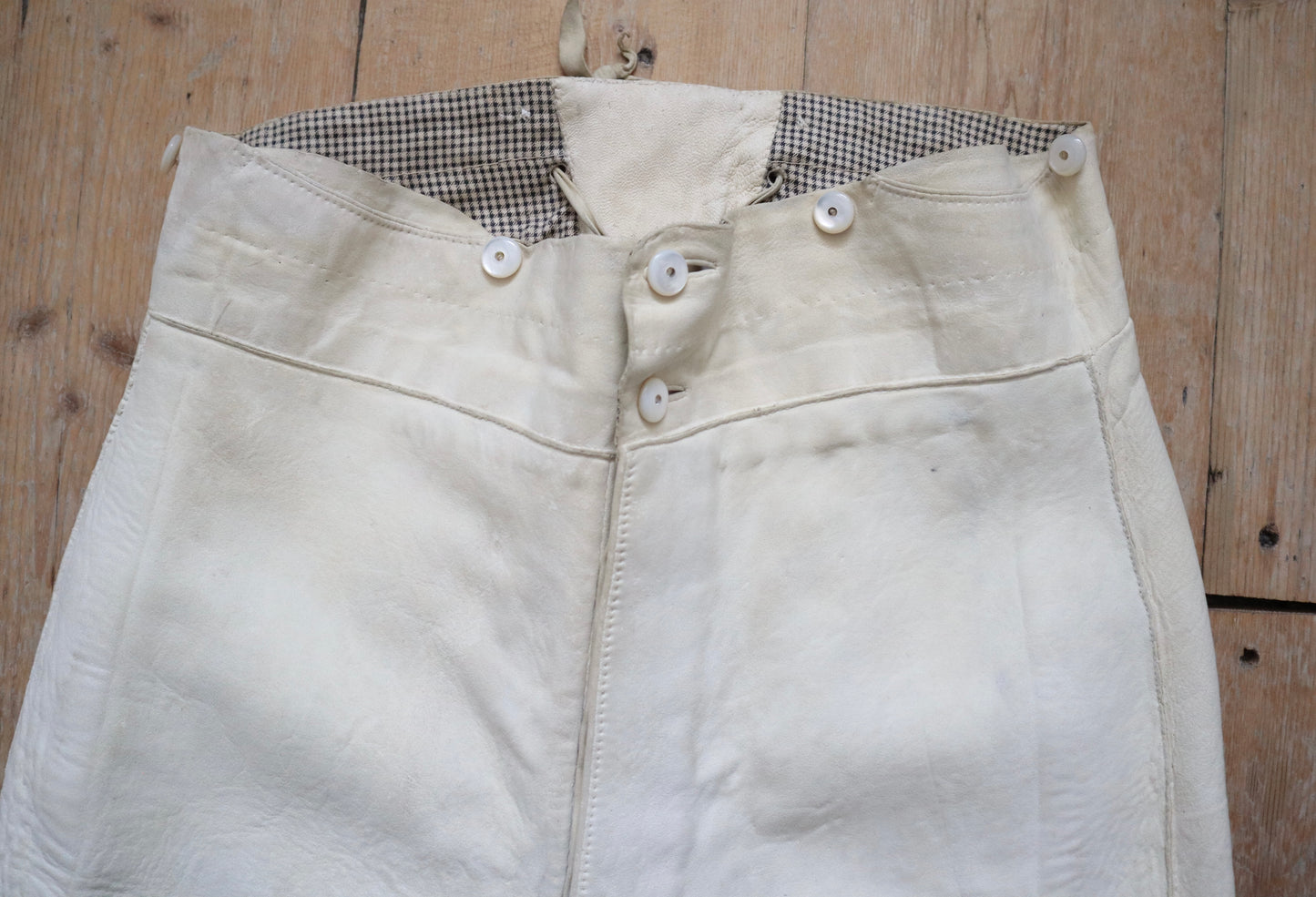 1800s French Lambskin Breeches Trousers RARE High Waist Mother of Pearl Buttons