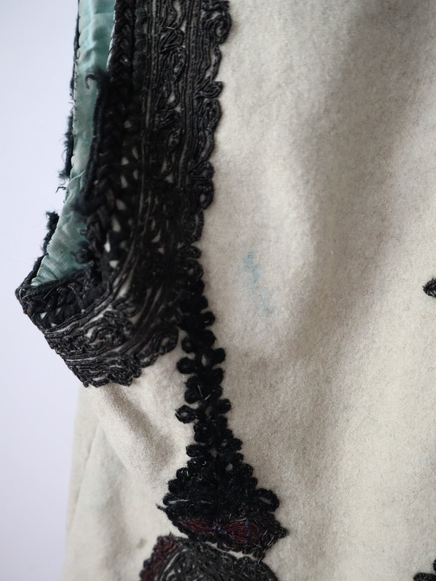 1920s 1930s Transylvanian folk waistcoat with black and burgundy soutache decoration