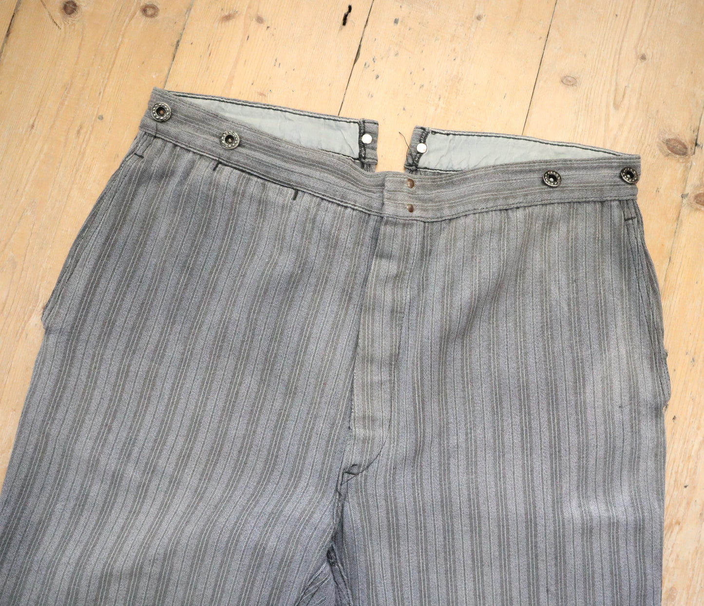 1950s French Grey Stripe Cotton Chore Pants Workwear Trousers Salt Pepper