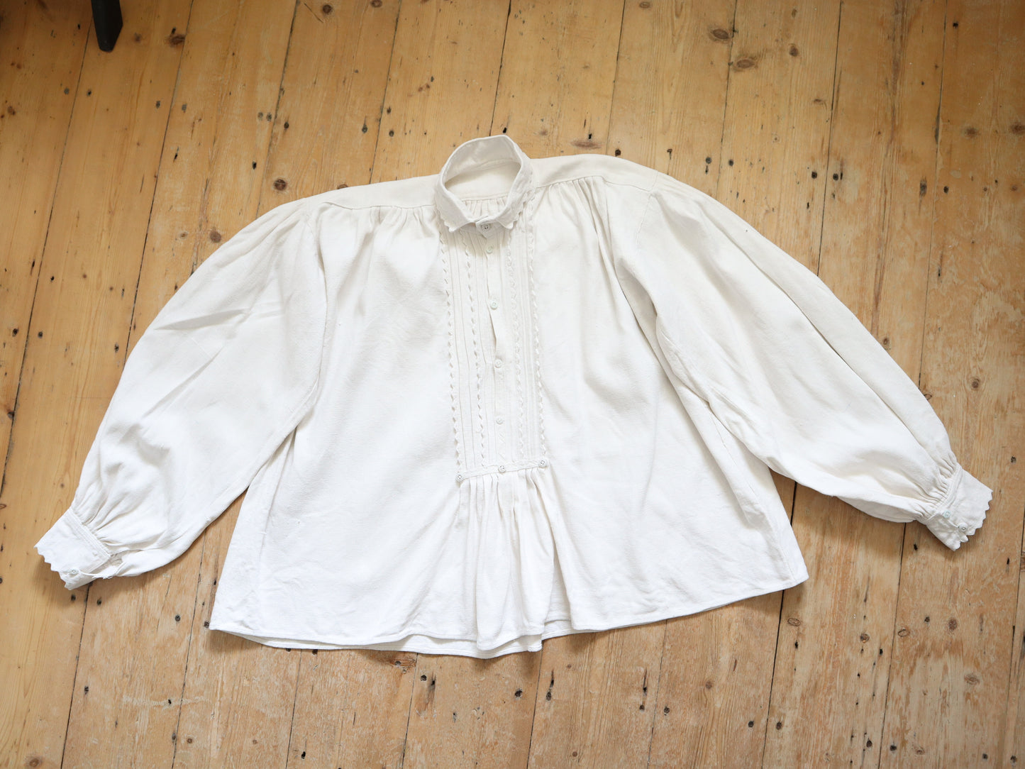 1930s Transylvanian Folk Blouse Zig Zag Cutout Traditional Romanian Linen Eastern European