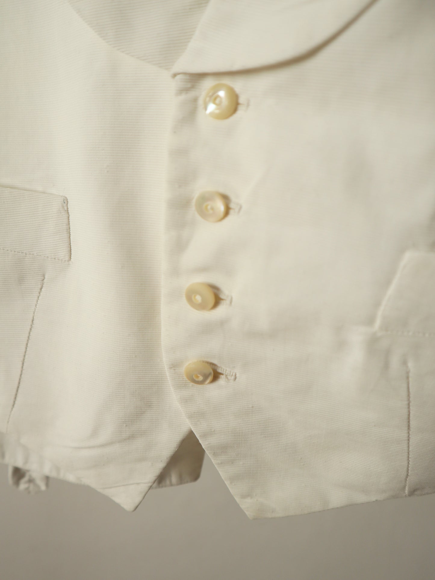 Antique early 1900s French White Cotton Grosgrain Waistcoat Mother of Pearl Buttons Short