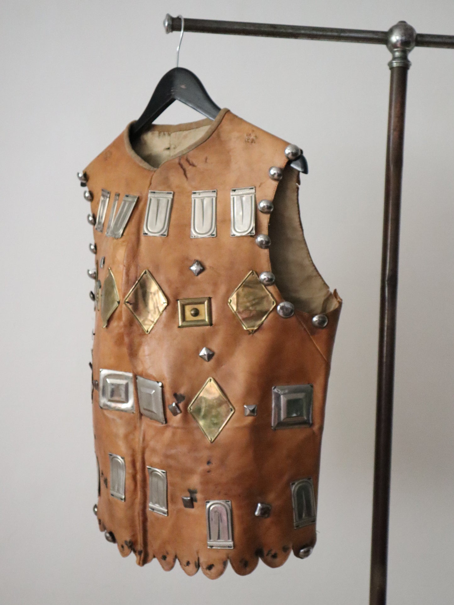 1910s 20s French Opera Costume Leather Gilet Tunic Metal Plates