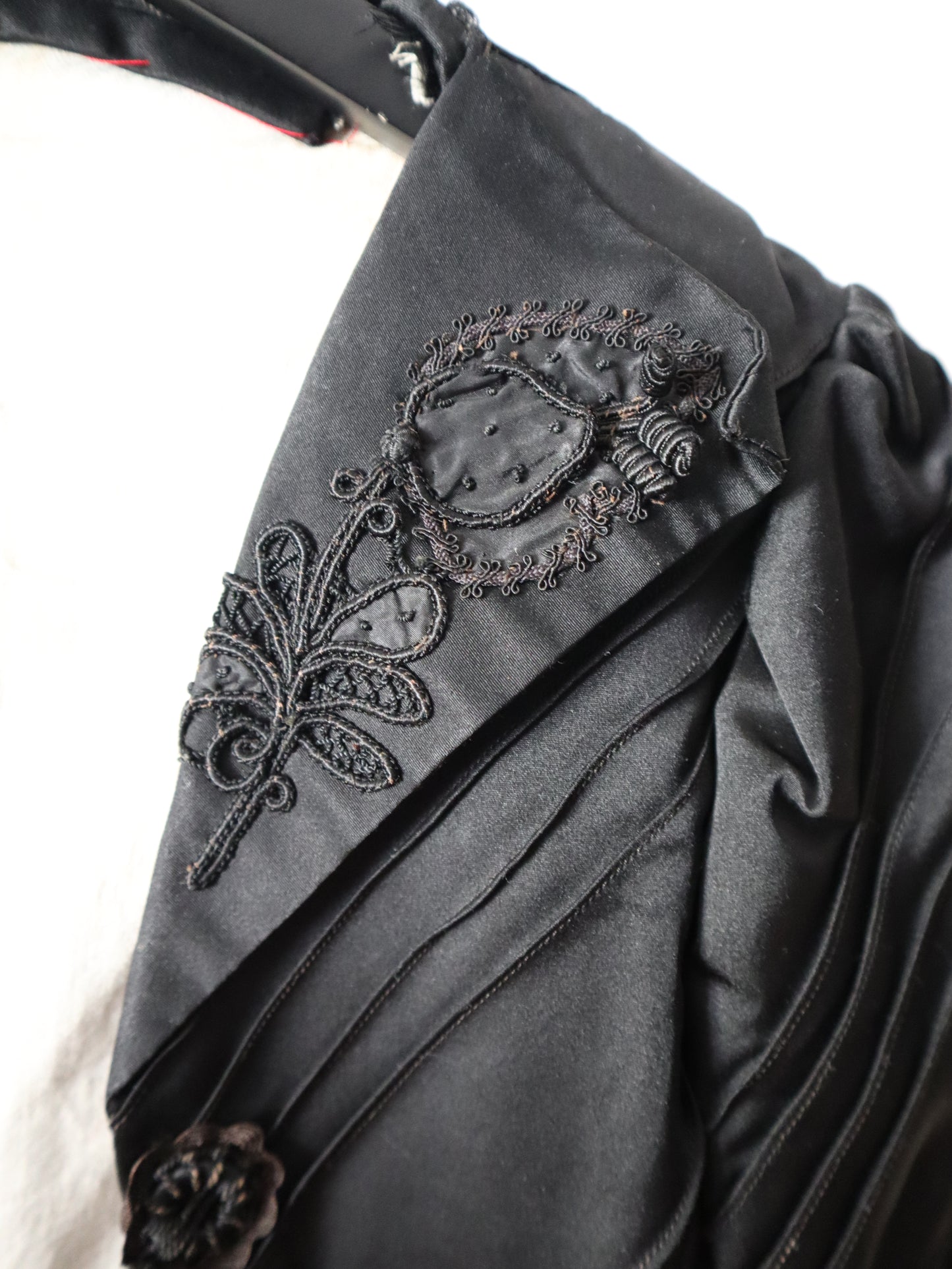 Antique 1900 French Black Silk bodice Jacket Tassels