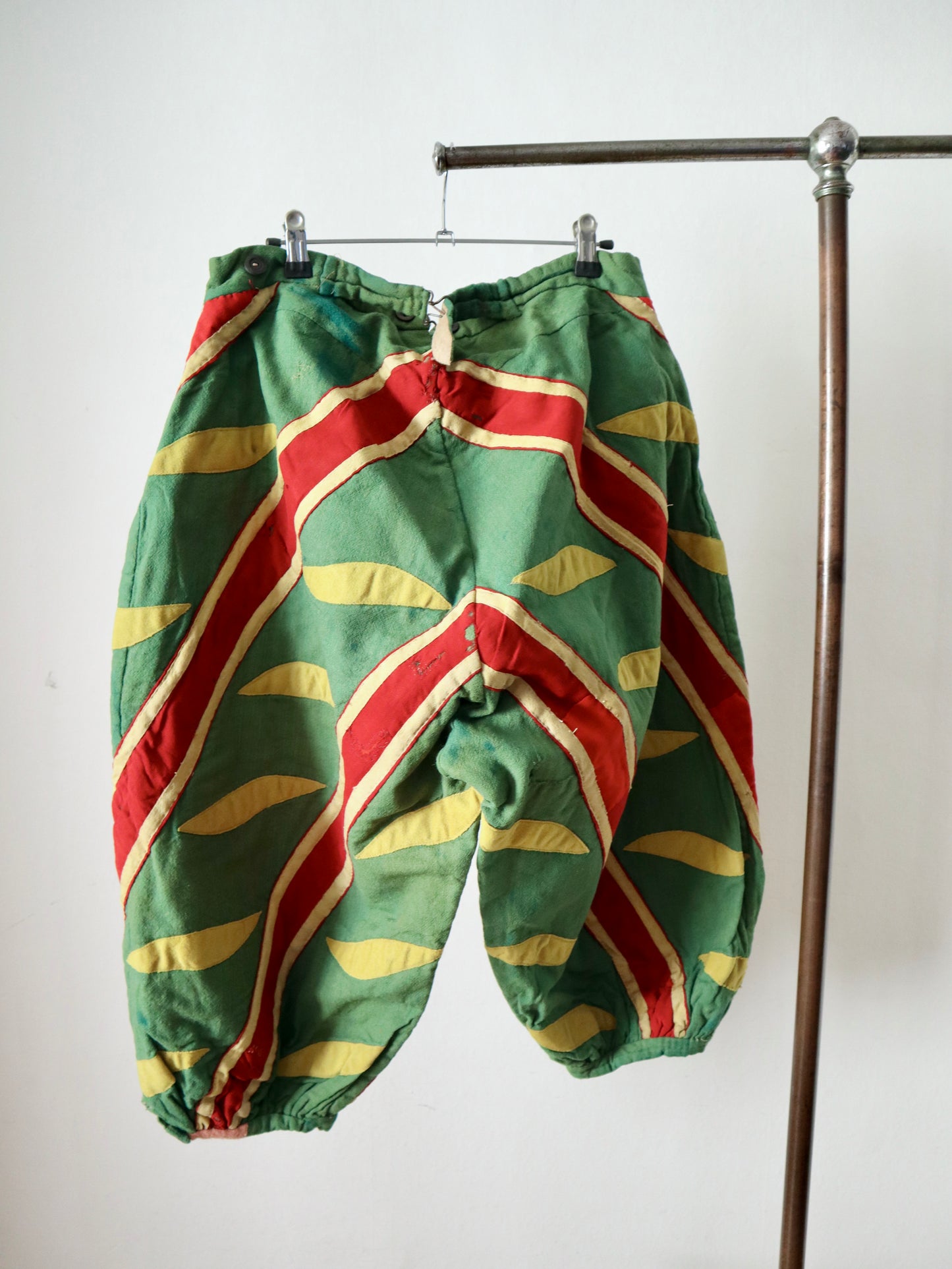 Antique French Opera Costume Breeches Trousers Pants Wool linen Renaissance Style Slash 1900 Green Red Yellow Balloon Leg