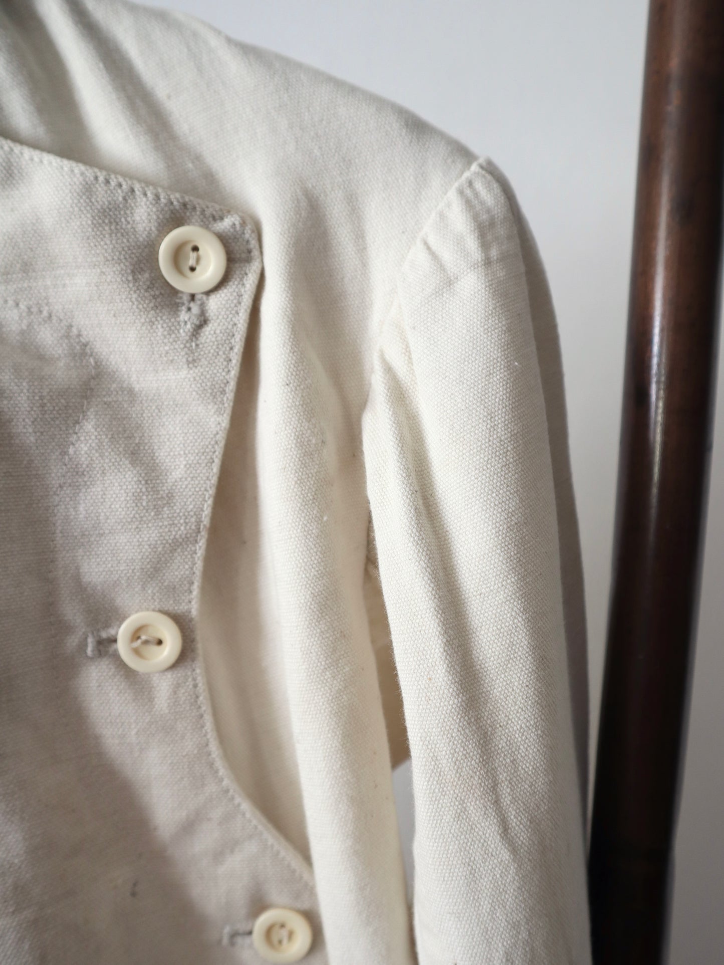 Antique Fencing Jacket French Linen Canvas Asymmetric Button Fastening
