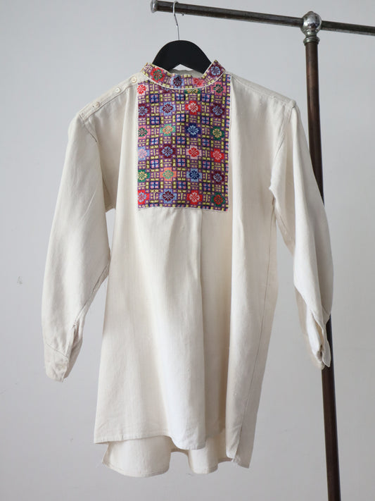 1940s Slovakian Folk Shirt Needlepoint Collar Colourful Eastern European