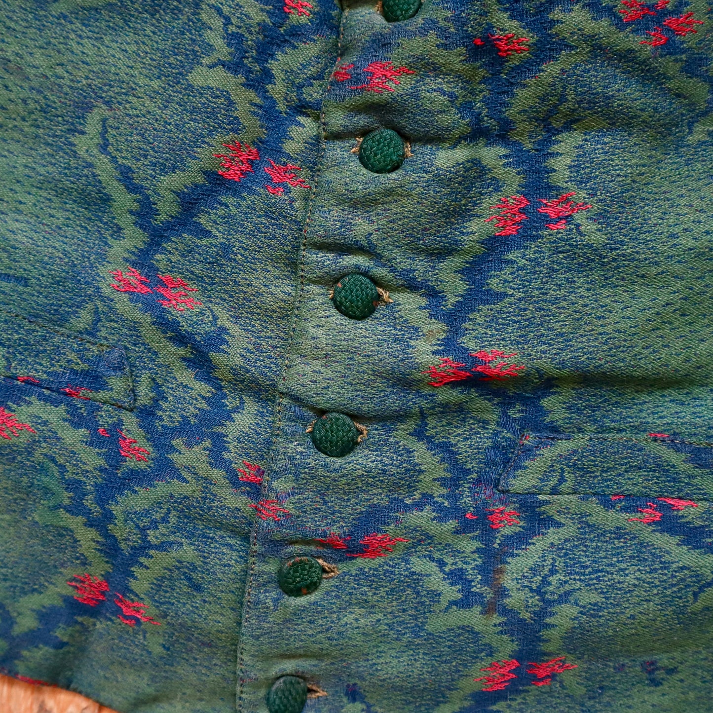 Antique French Silk Vest Waistcoat Green Blue Pink Early 1900s