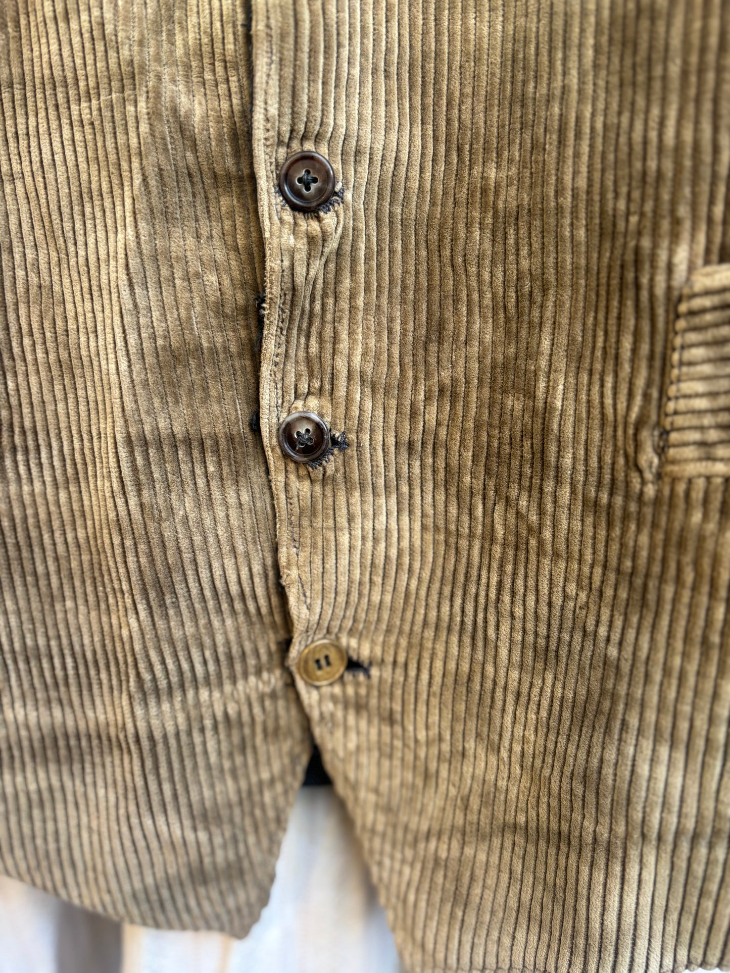 1940s French Brown Corduroy Waistcoat Vest Cotton Workwear Chore