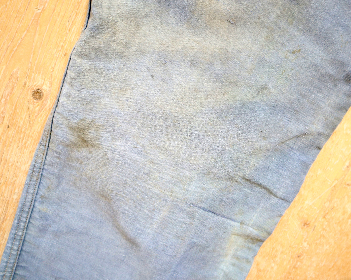 1940s - 50s French Le Salvetal Blue Moleskin Workwear Trousers Pants Repairs Darned High Waist