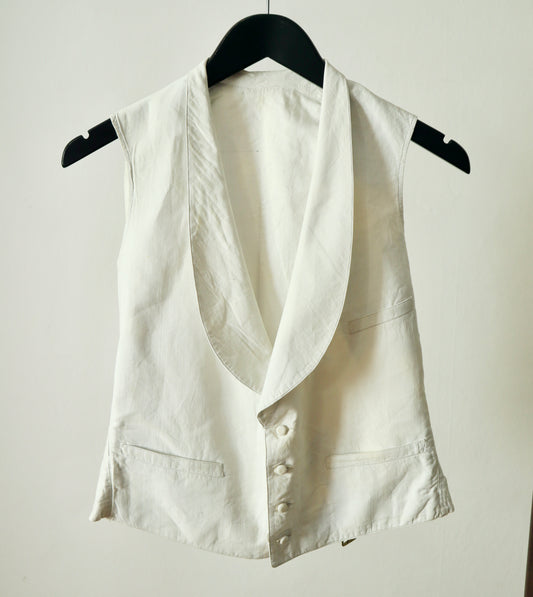 Antique French Cotton Waistcoat White Covered Buttons