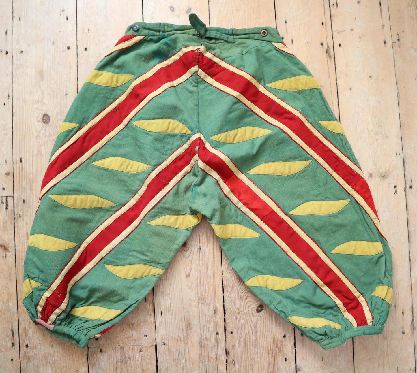 Antique French Opera Costume Breeches Trousers Pants Wool linen Renaissance Style Slash 1900 Green Red Yellow Balloon Leg