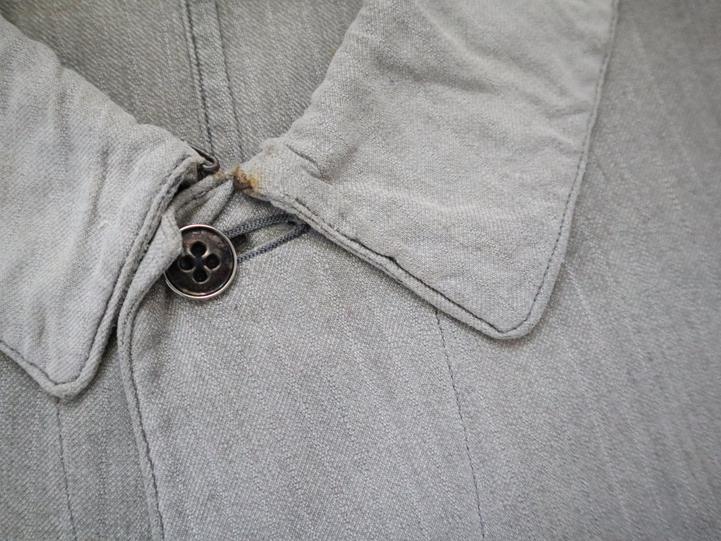 1930s French Grey Cotton Workwear Jacket Patched Repaired