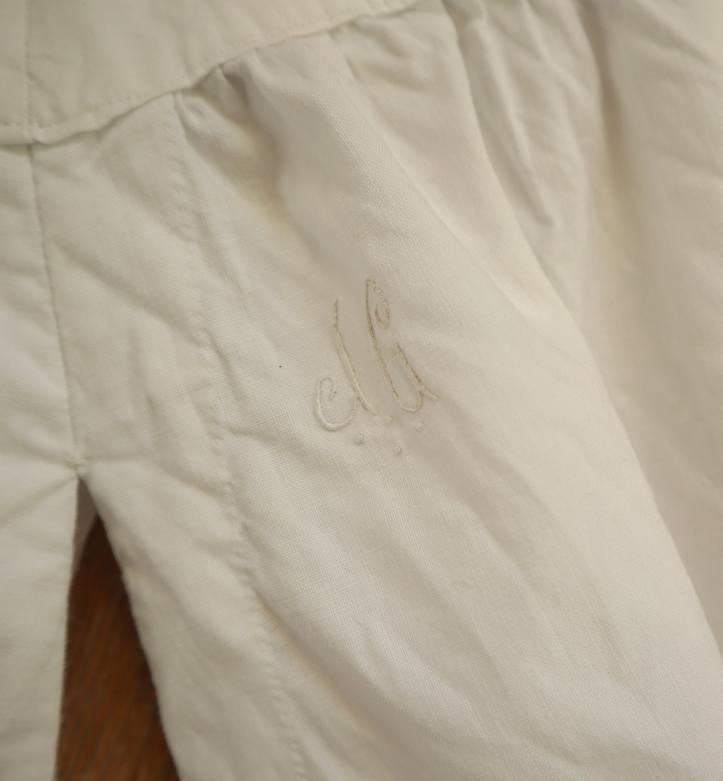 Antique French Bloomers white cotton monogram JG Cutwork early 1900s