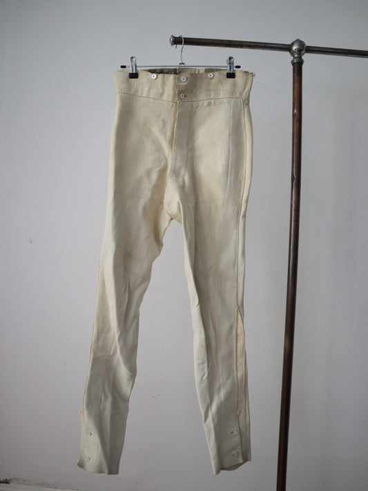 1800s French Lambskin Breeches Trousers RARE High Waist Mother of Pearl Buttons