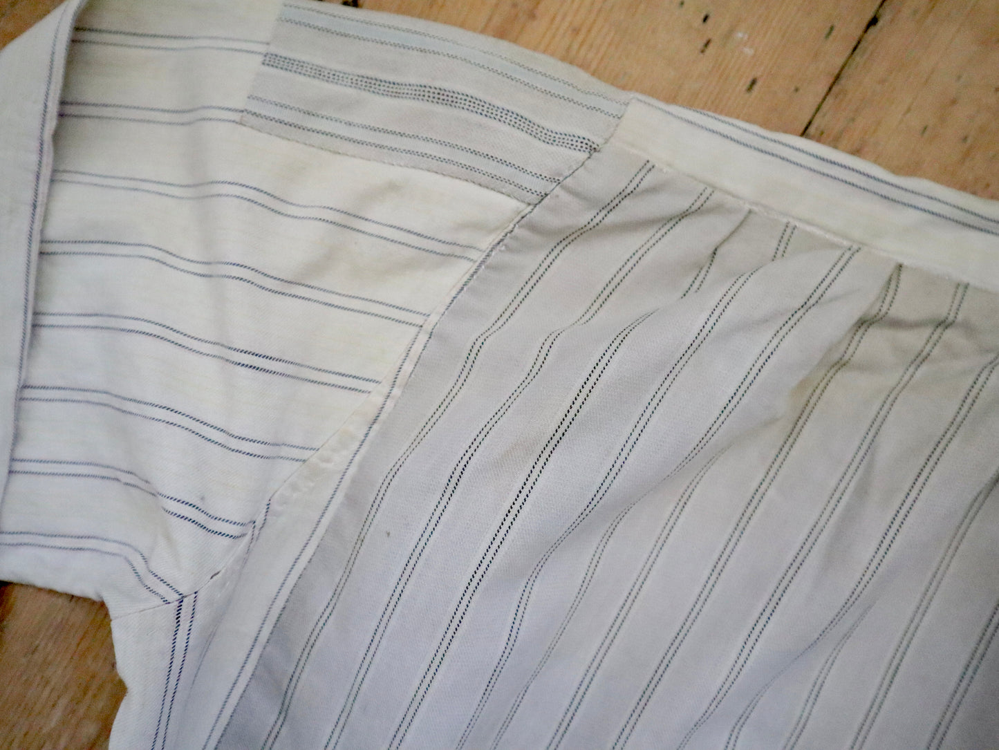 1930s French Workwear Shirt Patched Repaired Stripes Striped