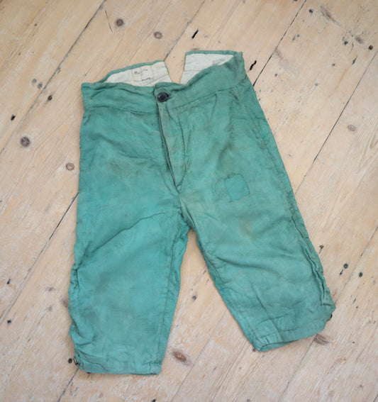 Antique French Child’s Theatre Costume Breeches Green Woven Cotton