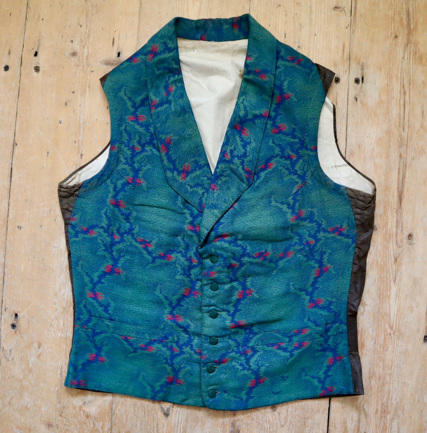 Antique French Silk Vest Waistcoat Green Blue Pink Early 1900s